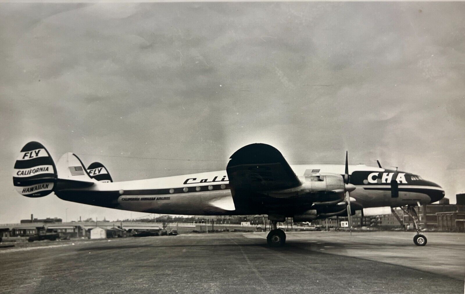 Vintage Airplane Fly California Lockheed L 1049 G Super Constellation B&W Photo