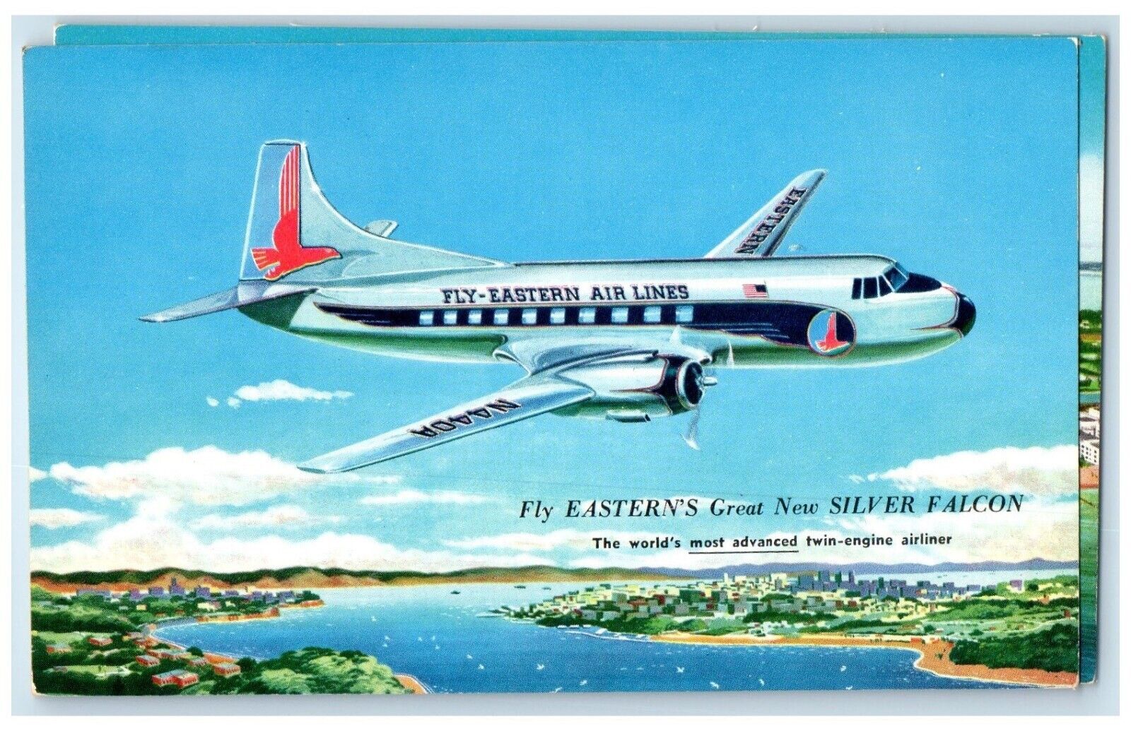 1957 Eastern Air Lines Golden Falcon Airplane St. Petersburg Florida FL Postcard