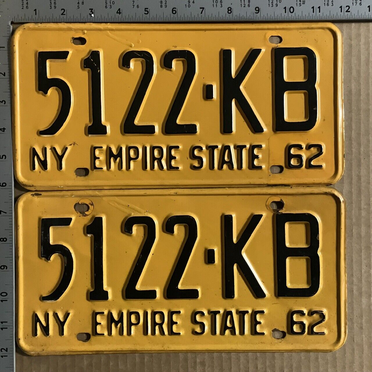 1962 1963 New York license plate pair 5122 KB YOM DMV Kings Brooklyn NYC 9713