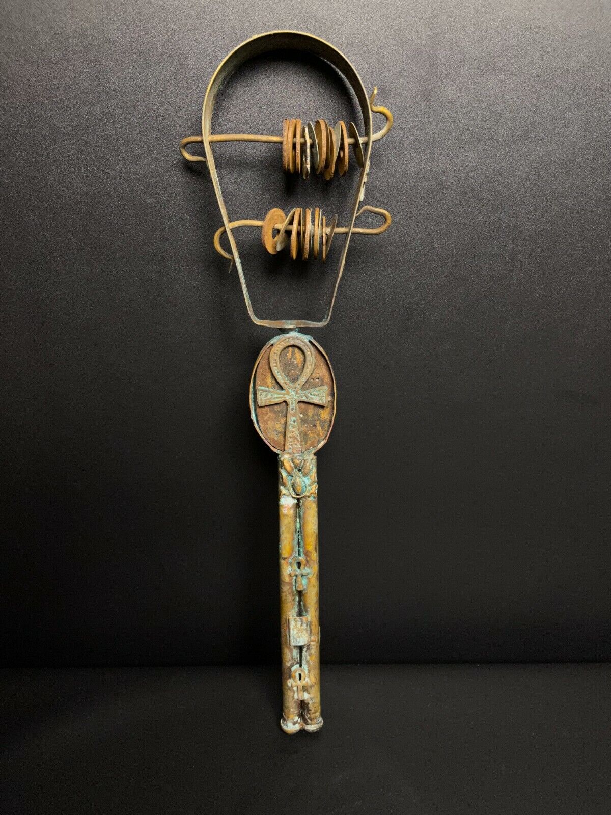 Egyptian Double face Sistrum (Musical Instrument) with The Egyptian Ankh &Scarab