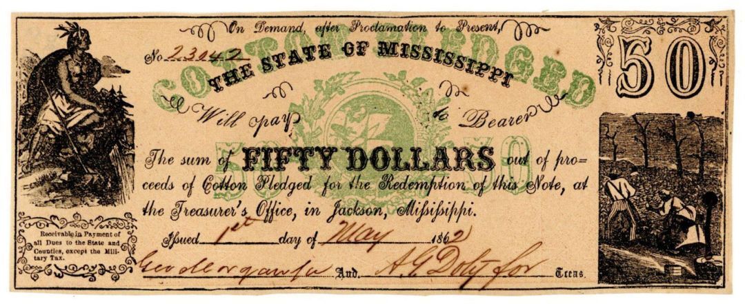 State of Mississippi $50 - Obsolete Notes - Paper Money - US - Obsolete