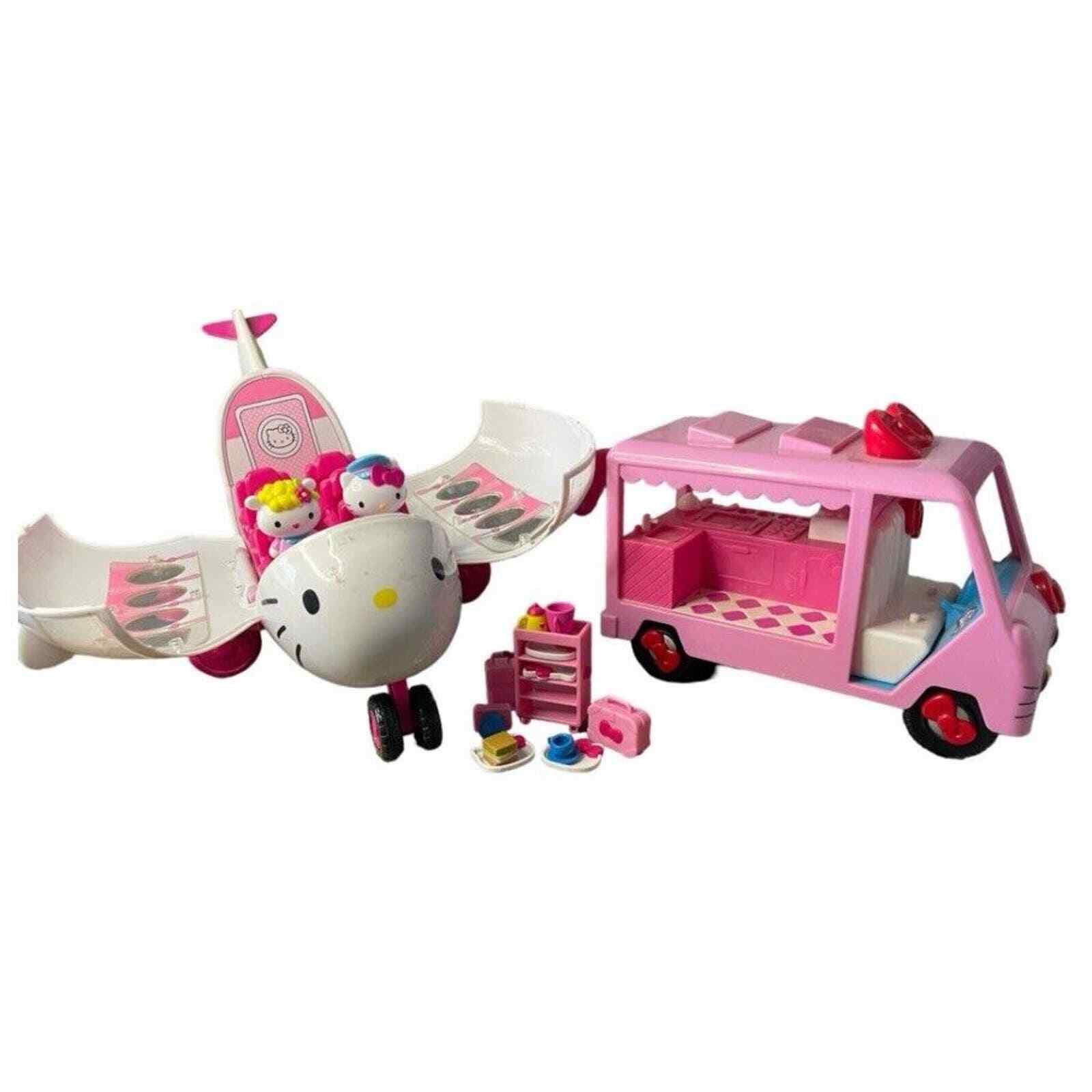Hello Kitty Plane & Food Truck 6 Figures Table Carts Plates 2013 **Flaws**Read**