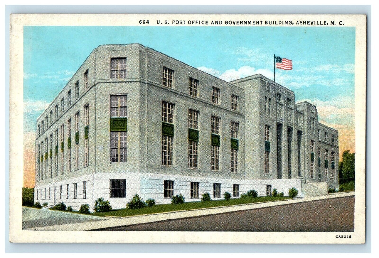 c1930\'s U.S Post Office Government Building Street View Asheville NC Postcard