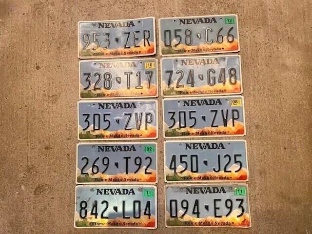 Lot of 10-Singles NEVADA License Plates--Repo Yard Find--
