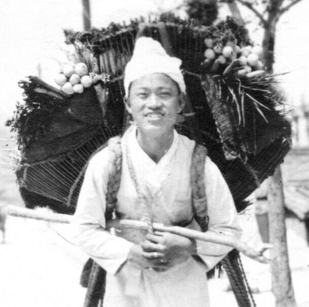 Vintage Photograph Snapshot Korean Teen Huge Backpack Korea BW