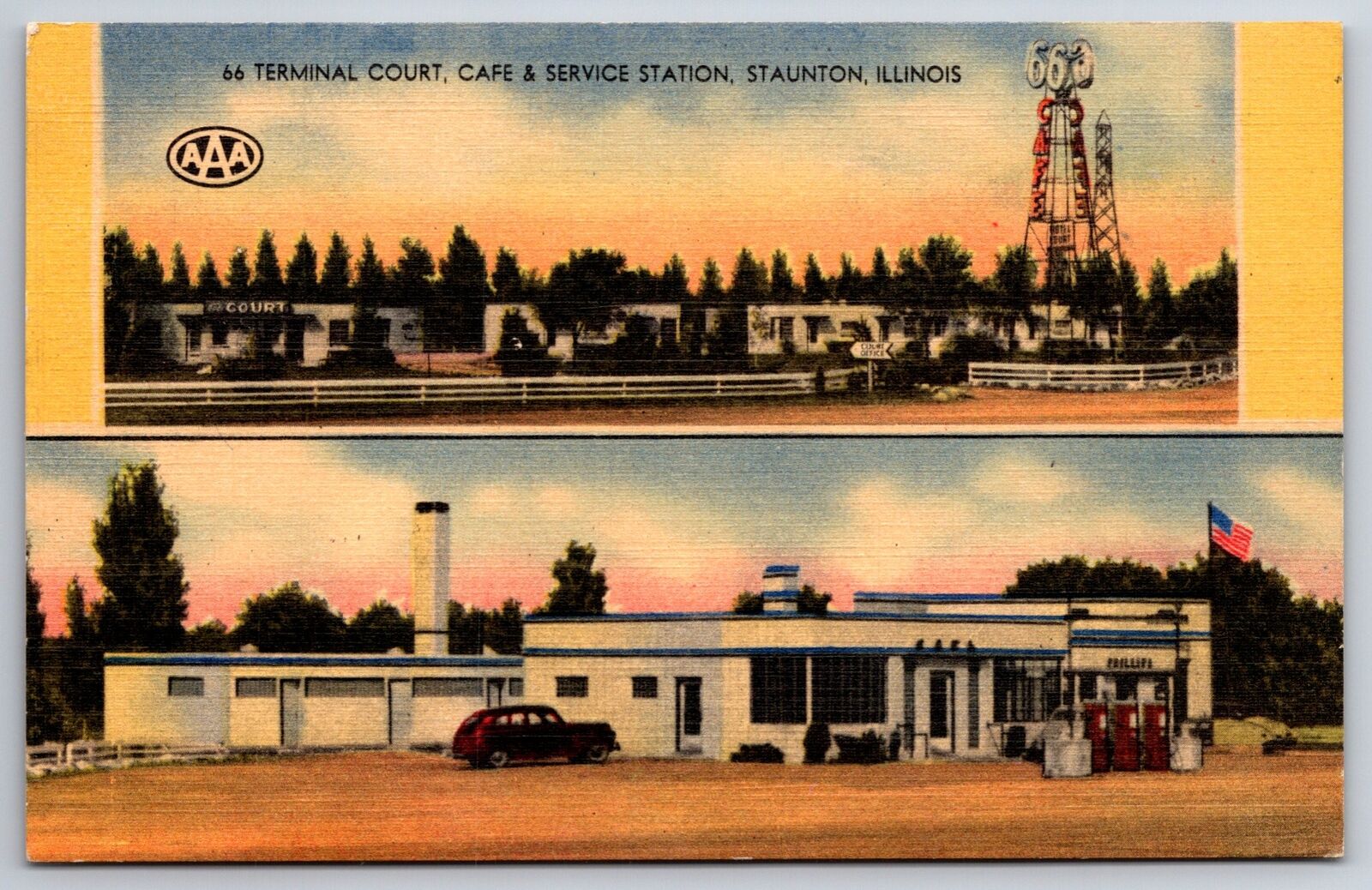 Staunton IL~Phillips 66 Terminal Court Café~Gas Station~Route 66 Roadside Linen