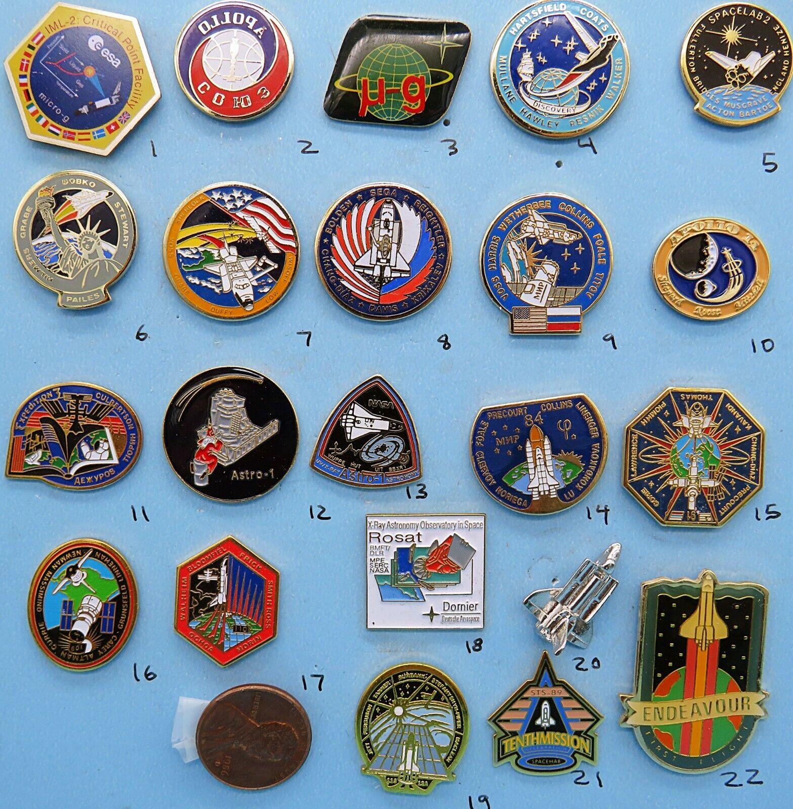 NASA enamel PIN lot of 22- vtg ISS Space STATION Shuttle Apollo Soyuz - Group B