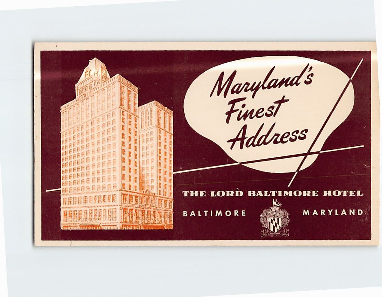 Postcard Lord Baltimore Hotel Maryland's Finest Address Baltimore Maryland USA