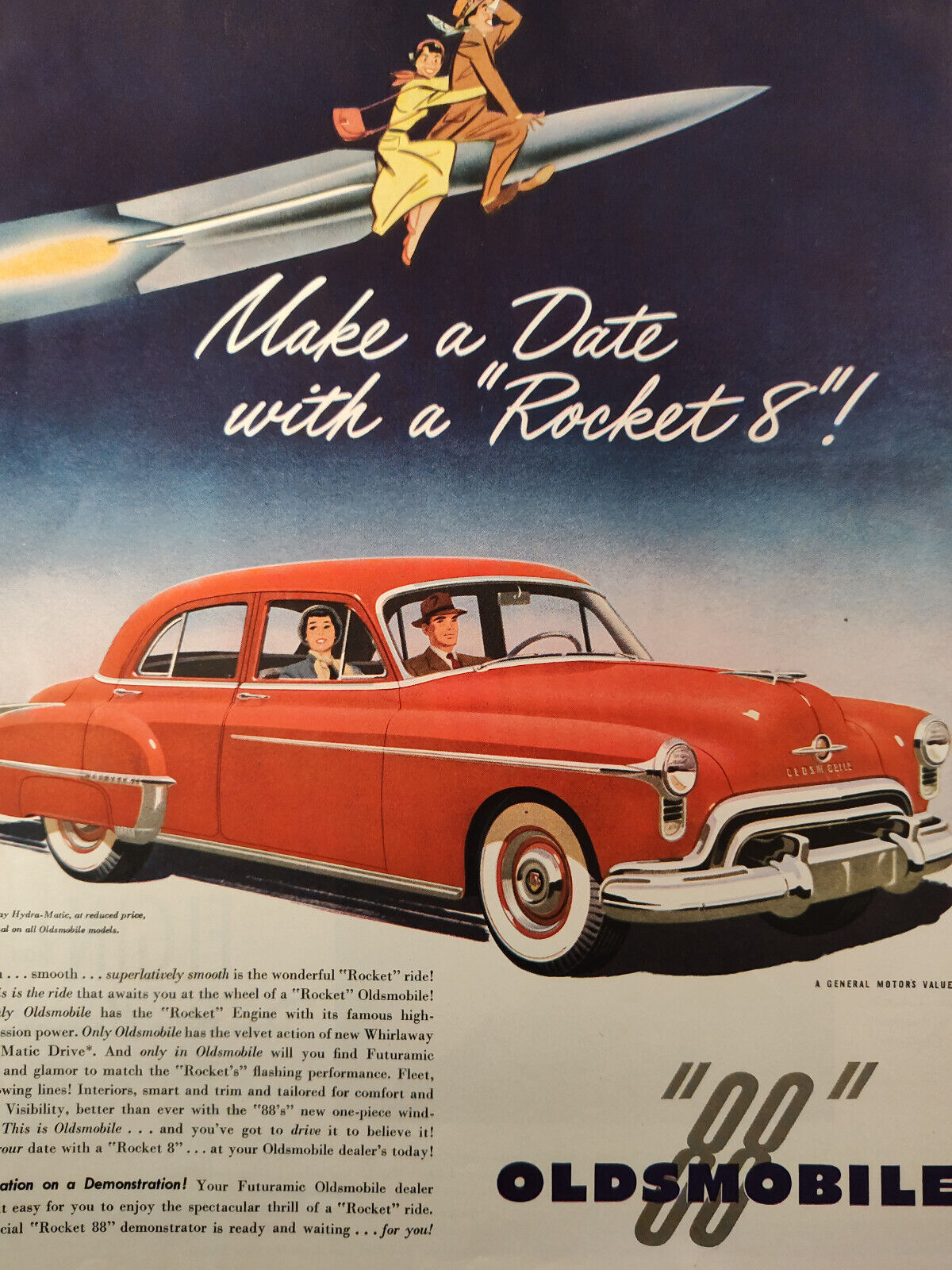 1950 Original Esquire Art Ad Advertisements Oldsmobile Rocket 88 Elgin Watches