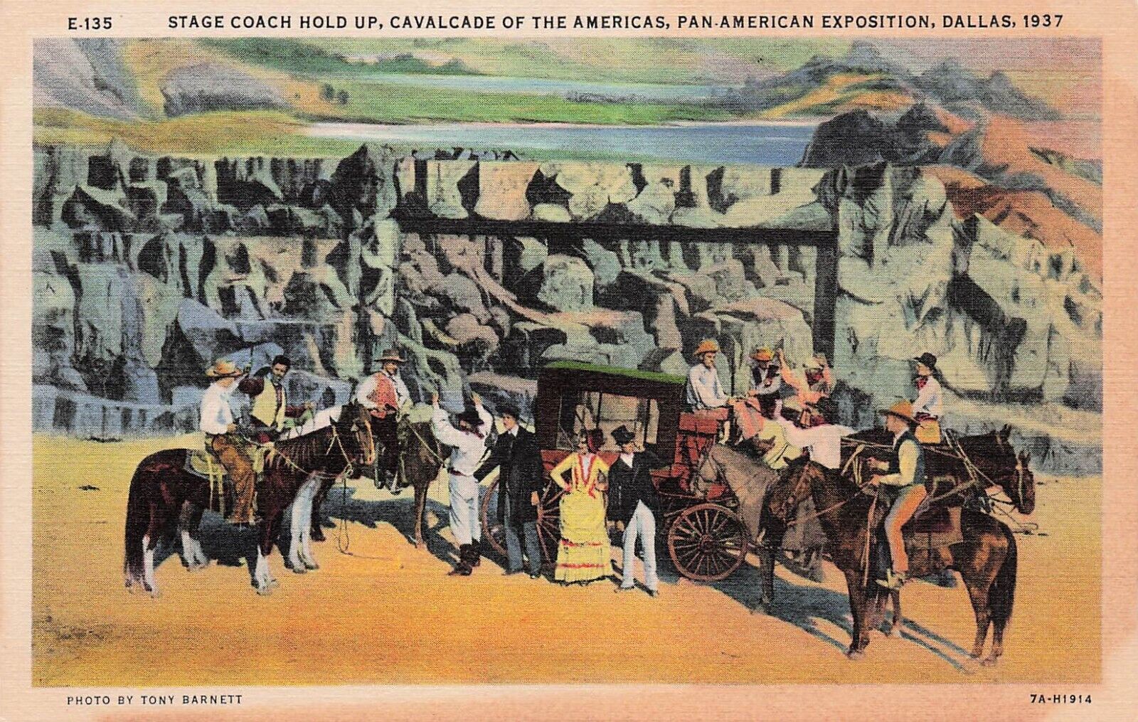 Dallas Texas World Fair 1937 Pan American Expo Stage Coach Western Postcard E12