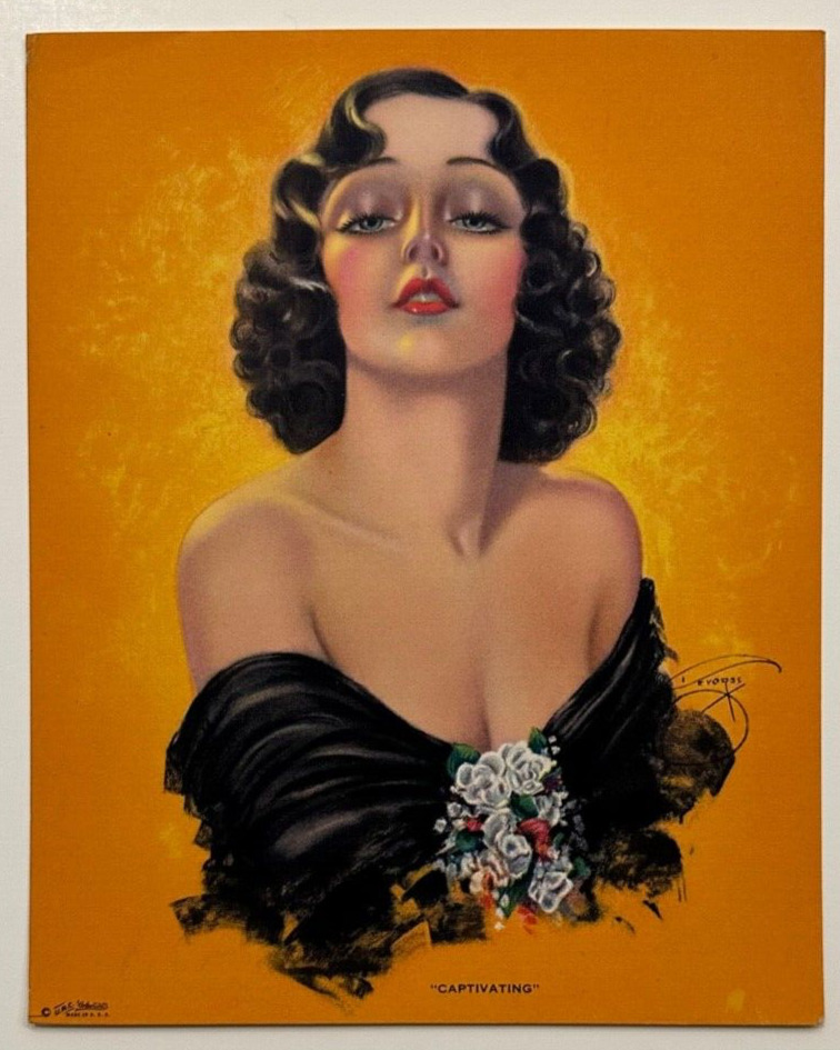 Captivating, Vintage Billy DeVorss 1930s Art Deco Pin-Up Print, Brunette Flapper