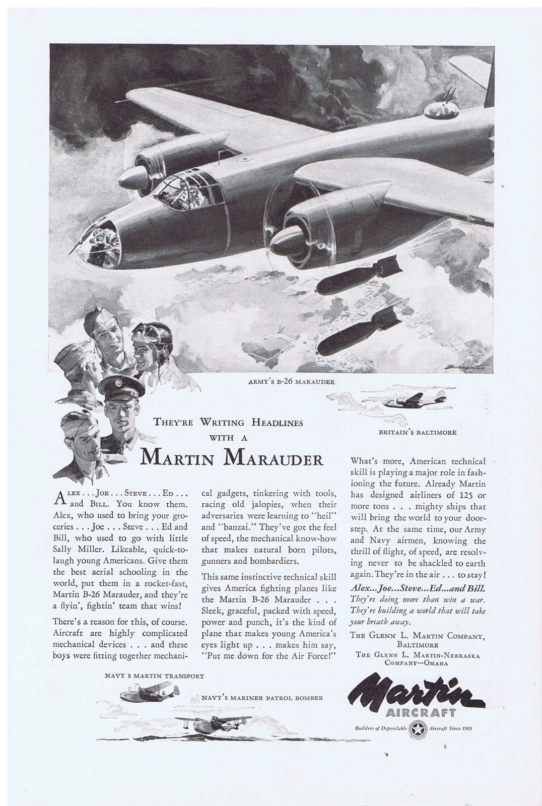 1943 Martin Aircraft B-26 Marauder WWII Print Ad