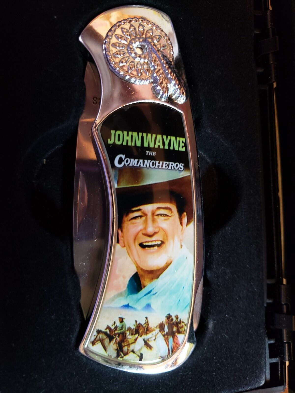 New John Wayne The Comancheros Folding Lock Blade Pocket Knife in Case Western