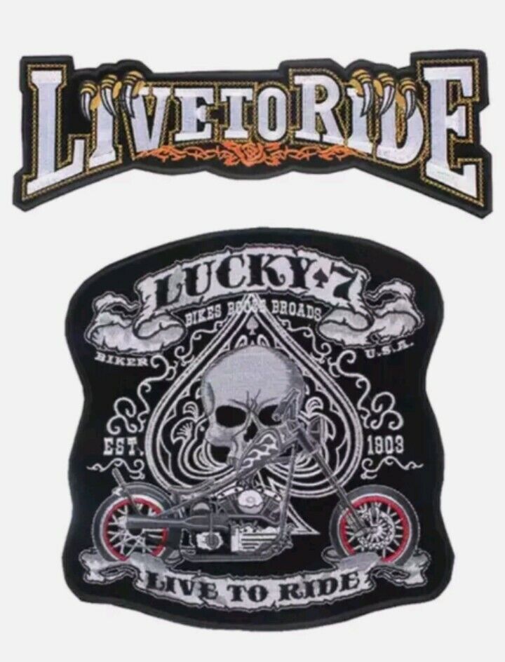 LIVE TO RIDE LUCKY SEVEN  30 CM JACKET BACK IRON ON EMBROIDERED 2 PCS SET