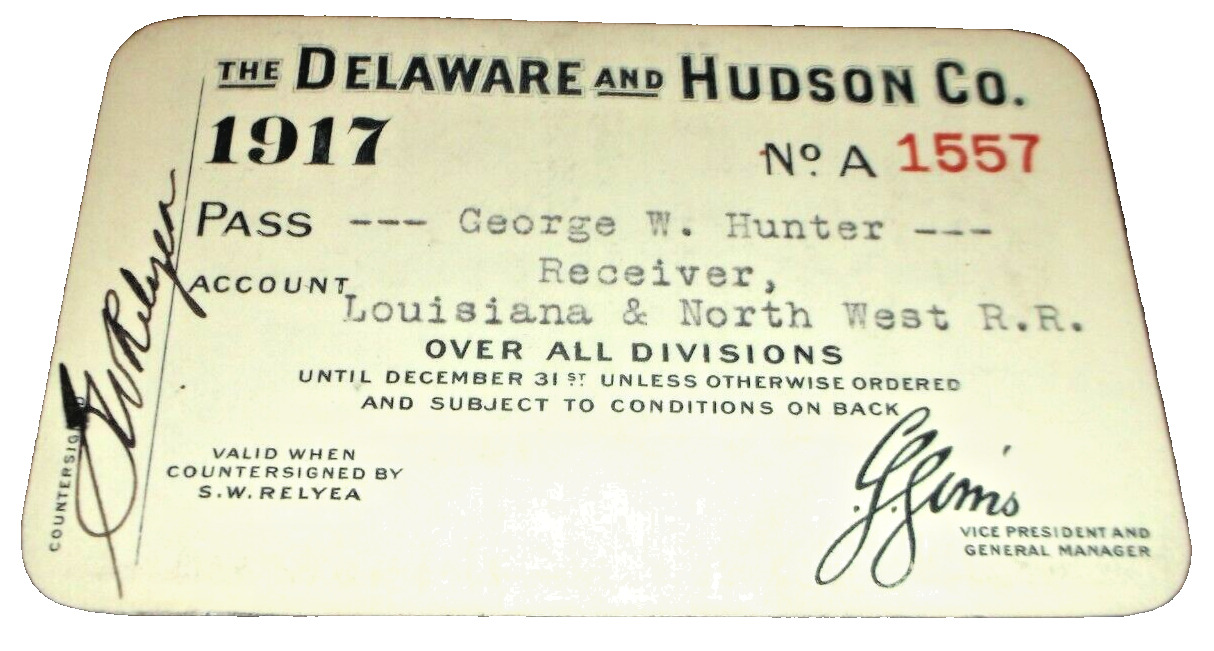 1917 DELAWARE & HUDSON D&H EMPLOYEE PASS #1557 L&NW