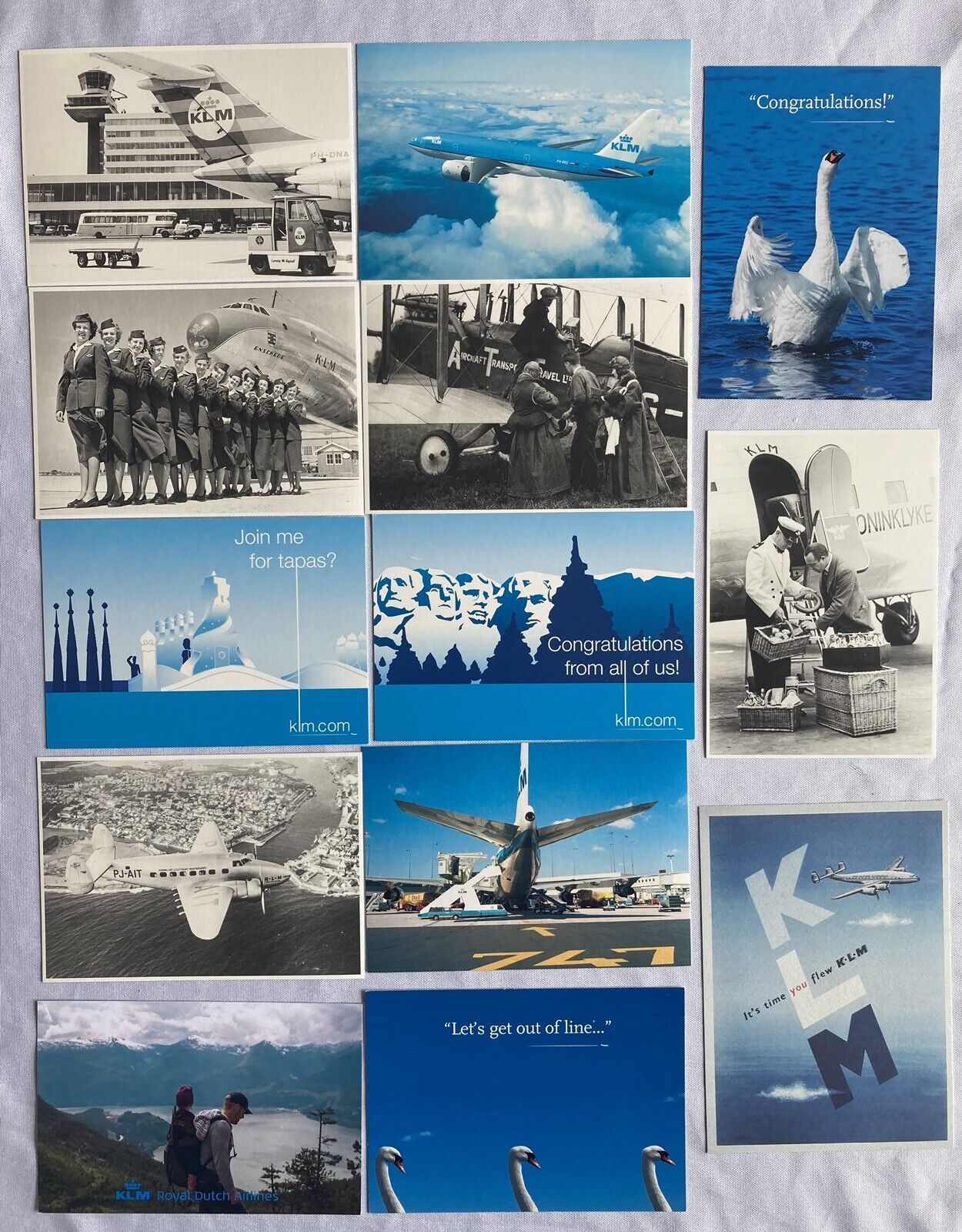 KLM AIRLINE ISSUED POSTCARD LOT 13 ,Boeing 747-B777, Lockheed L-749,Lockheed 14
