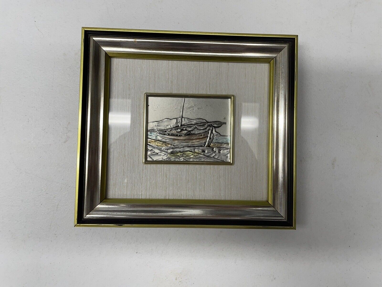 Engraving Sailboat Intaglio Etching Silver Sterling Plated .925 Italian Relief