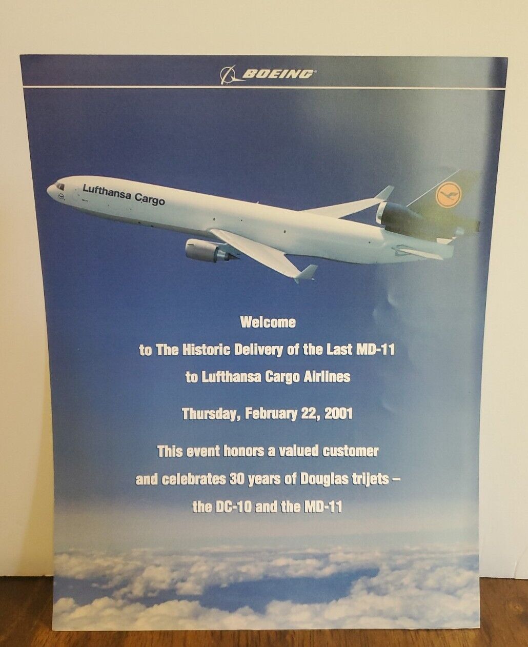 Lufthansa Cargo Airlines Boeing MD11  Ceremony Program 2/22/2001 Aviation 8.5x11