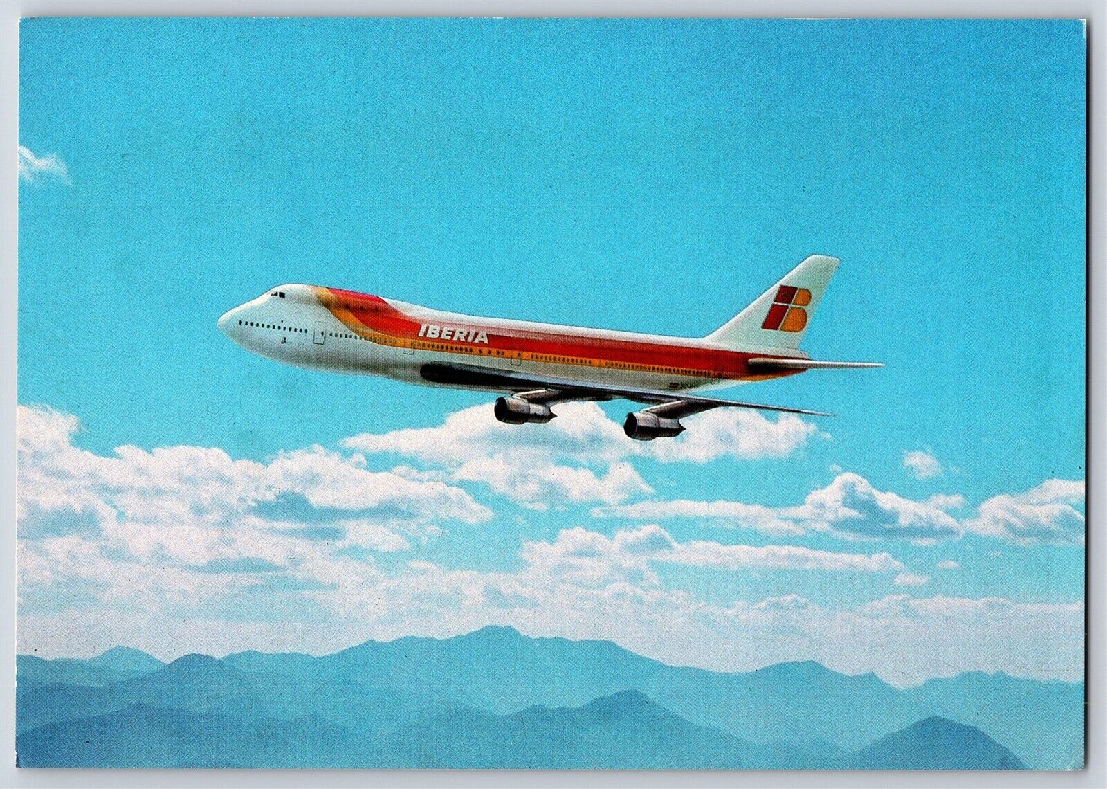 Airplane Postcard Iberia Airlines Boeing 747 Plane Stats In German on Back BM12