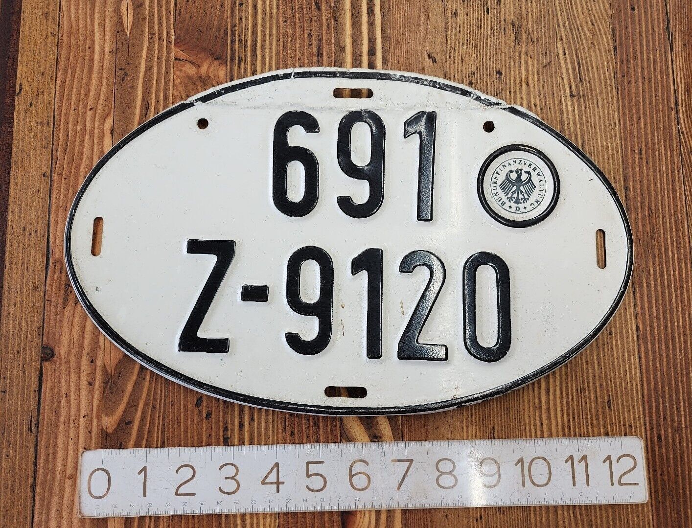 Rare Antique German Oval License Plate 691 Z-9120 Bundesfinanzverw Altung ☆