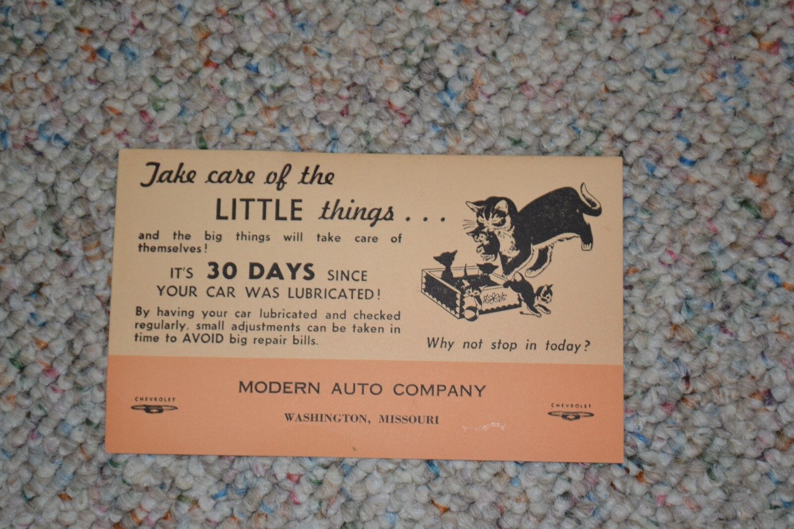 VINTAGE 1950\'s AUTOMOTIVE MAIL SERVICE CARD FROM MODERN AUTO 30 DAY LUBE SERVICE