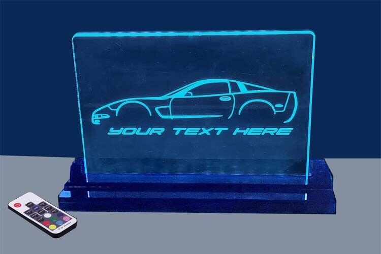 C5 Corvette Silhouette LED Edge Lit Sign with your custom text.