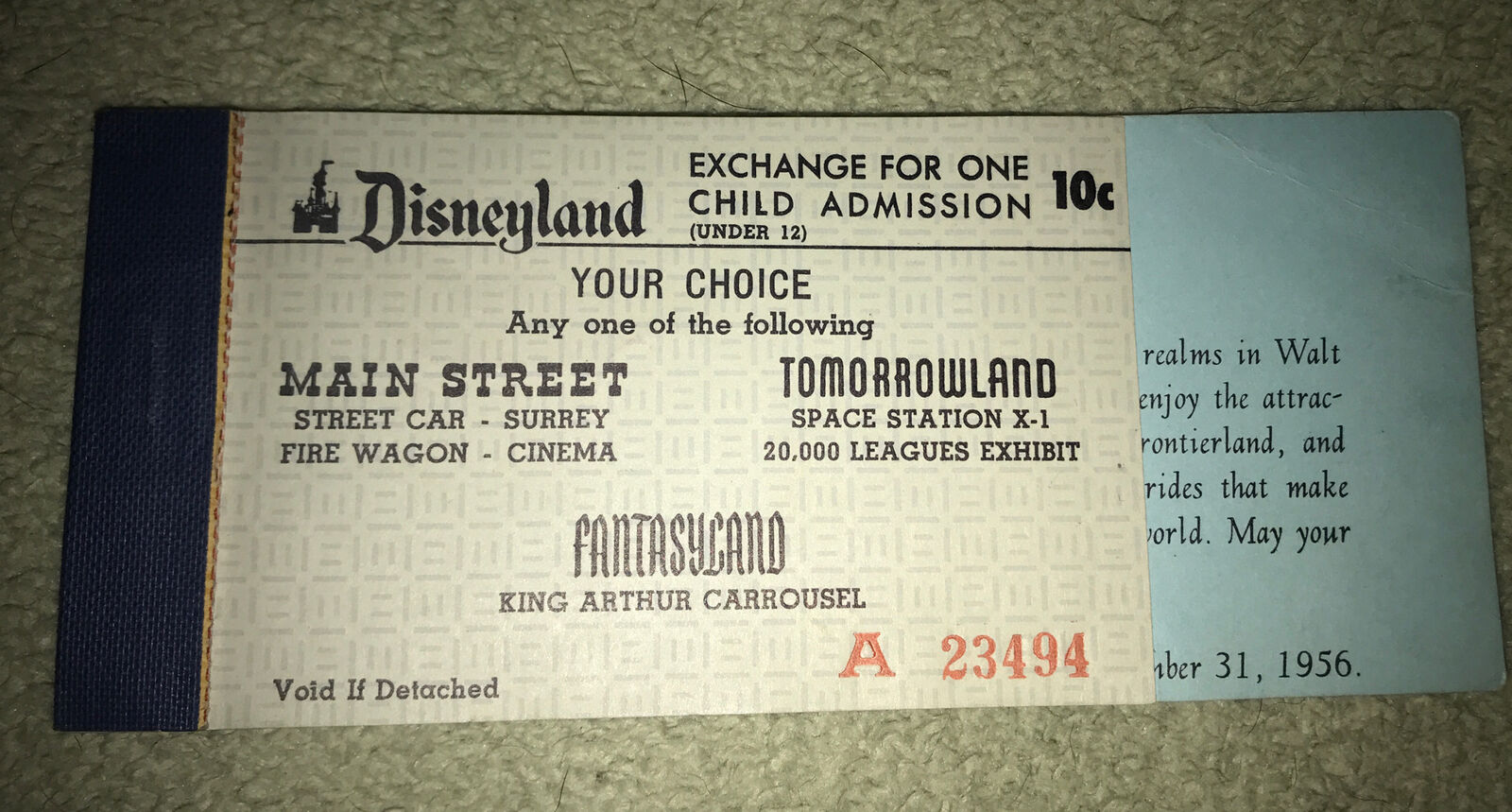 1955 DISNEYLAND EXTREMELY RARE 2 UNUSED EARLY PROTOTYPE CHILD A TICKETS