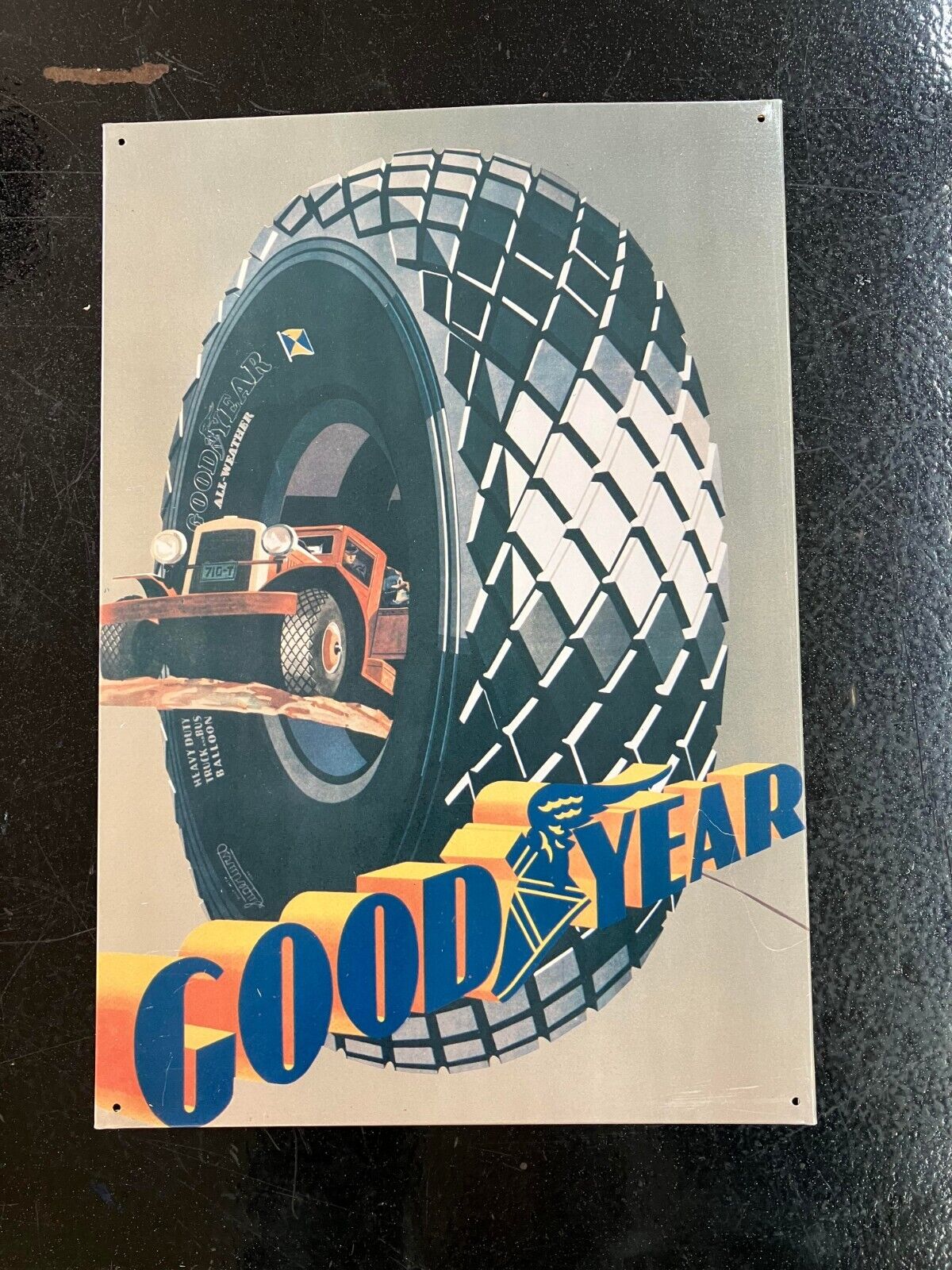 Vintage Good Year Tire Tin Sign All Weather Tires Heavy Duty Tires