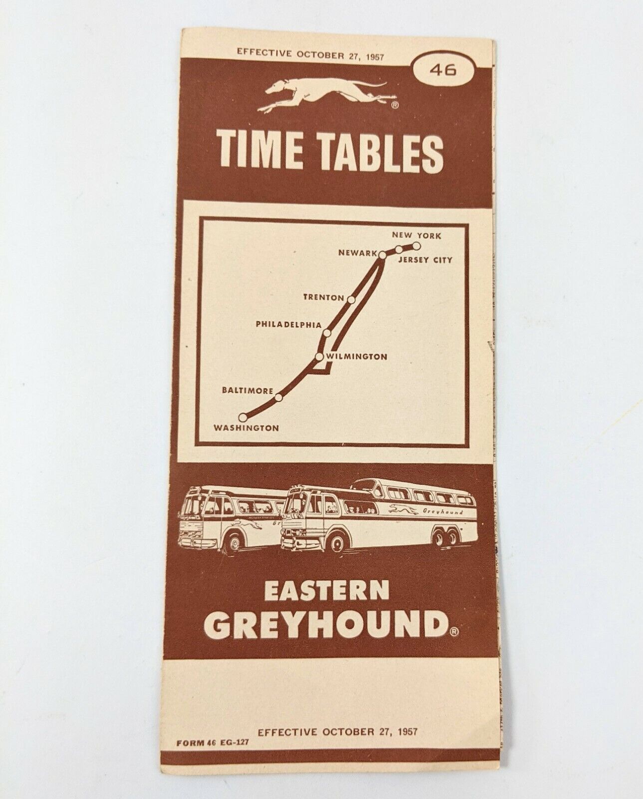 Eastern Greyhound 1957 46 Time Tables New York to Washington Form 46 EG-127