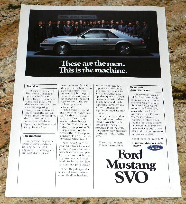 1984 Ford Mustang SVO Original Magazine Advertisement Small Poster
