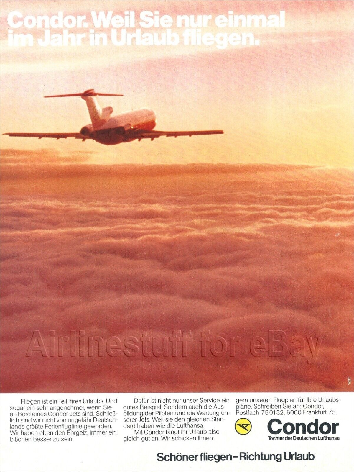 1979 CONDOR Airlines BOEING 727-200 ad airways advert Germany LUFTHANSA