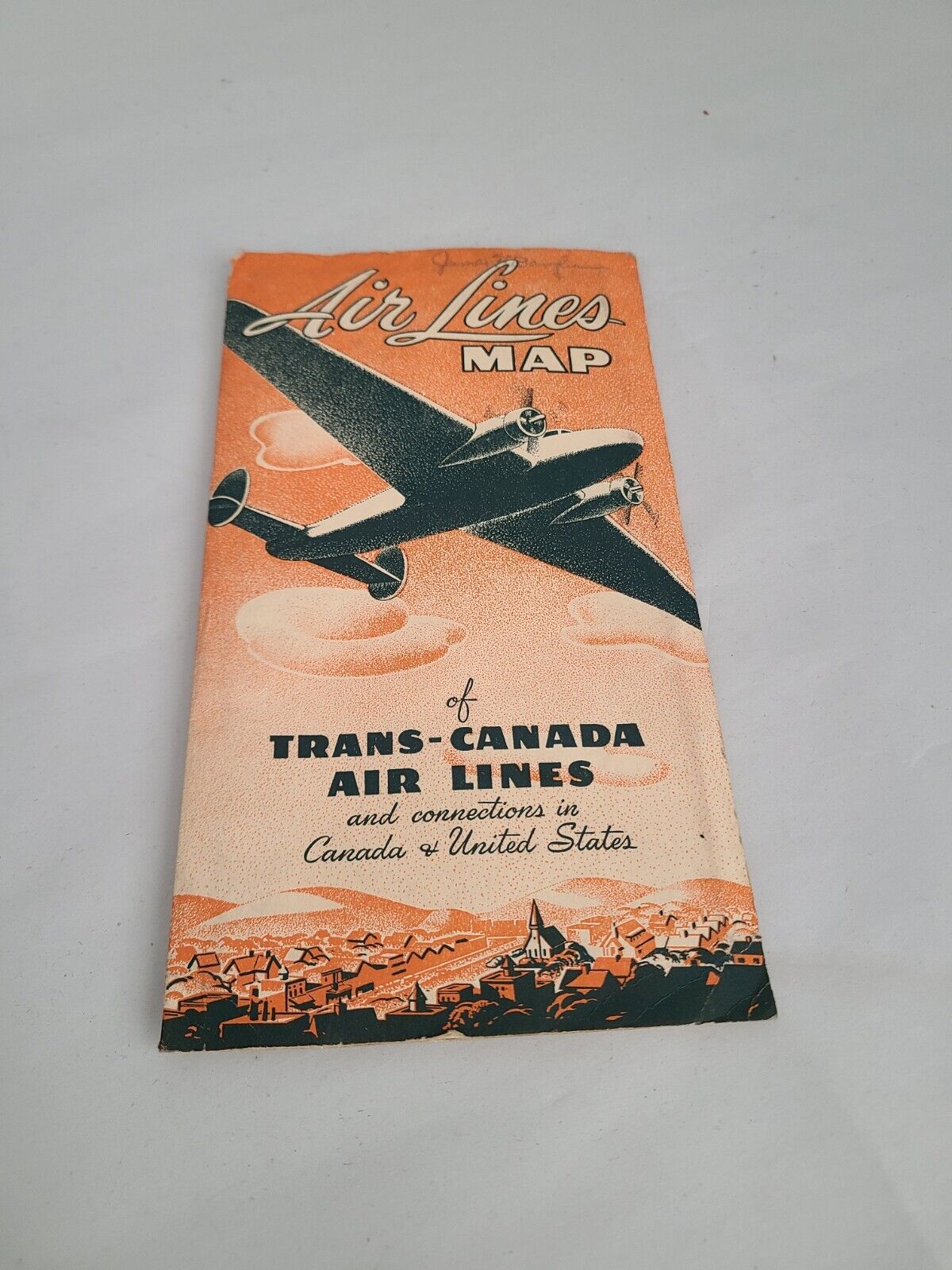Vintage 1941 Air Lines Map Of Trans-Canada Air Lines & Connections in CA & US