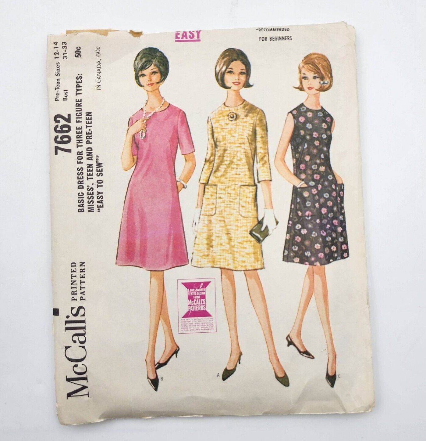 Vintage 1964 McCalls Sewing Pattern 7662 Fit and Flare Dress Bust Size 31 - 33 
