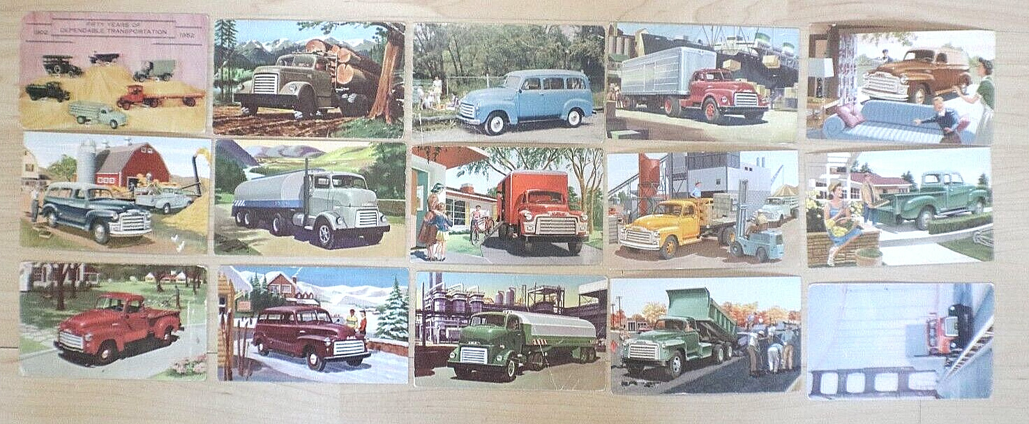 1950s gmc truck suburban pick up semi panel stake postcard 15 cards