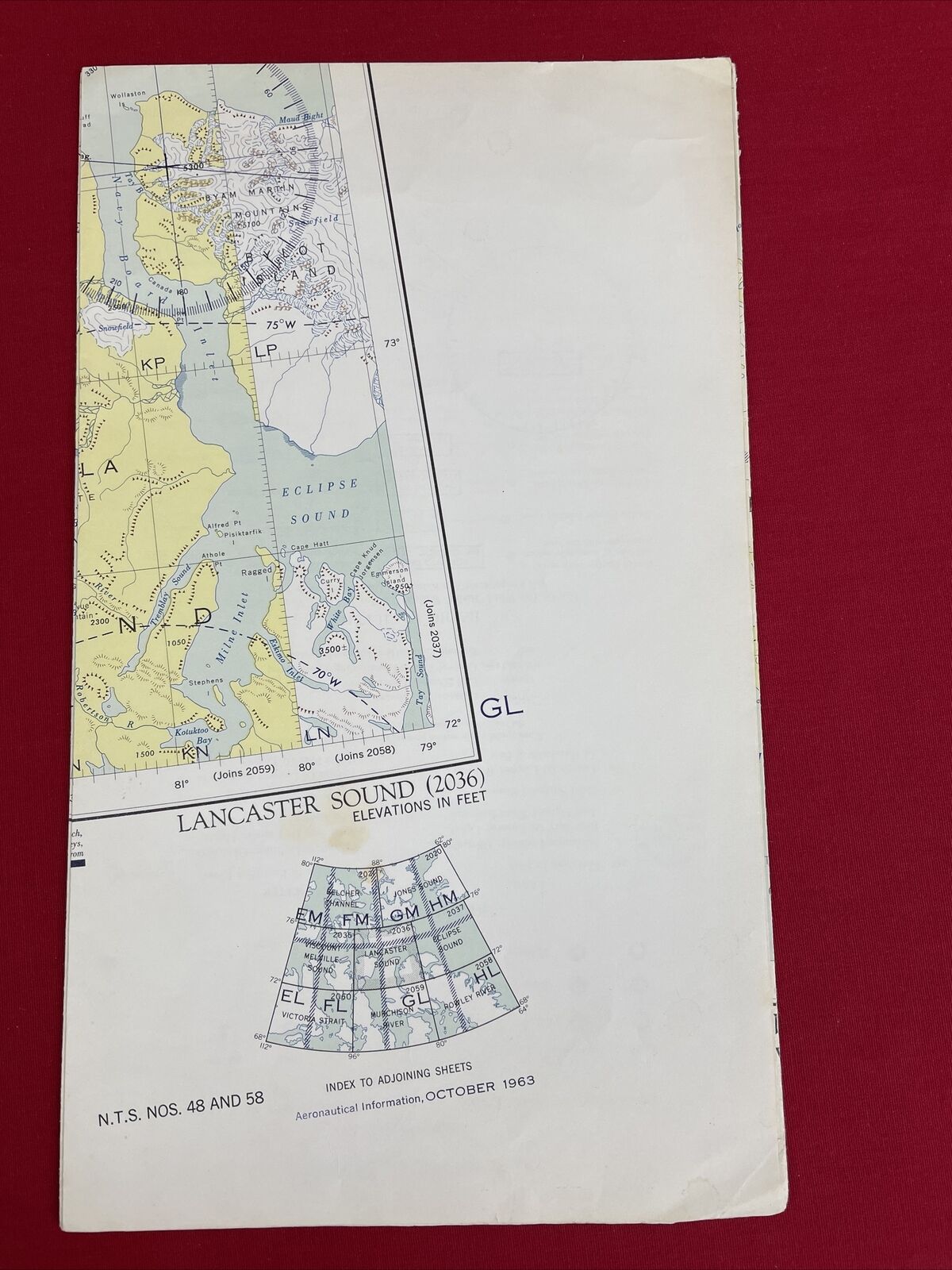 Vintage 1963 World Aeronautical Chart Aerial Map LANCASTER SOUND N.T.S. 48 & 58