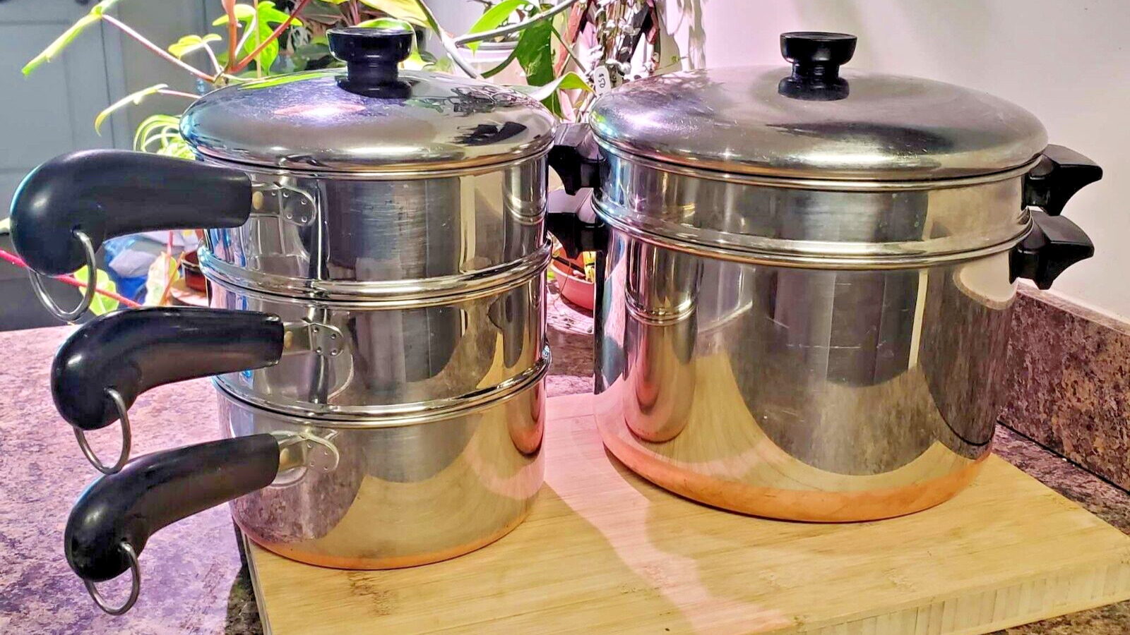 Revere Ware Copper Bottom 8qt Stock Pot w/ Strainer & 2qt Pot Steamer & Dbl Boil
