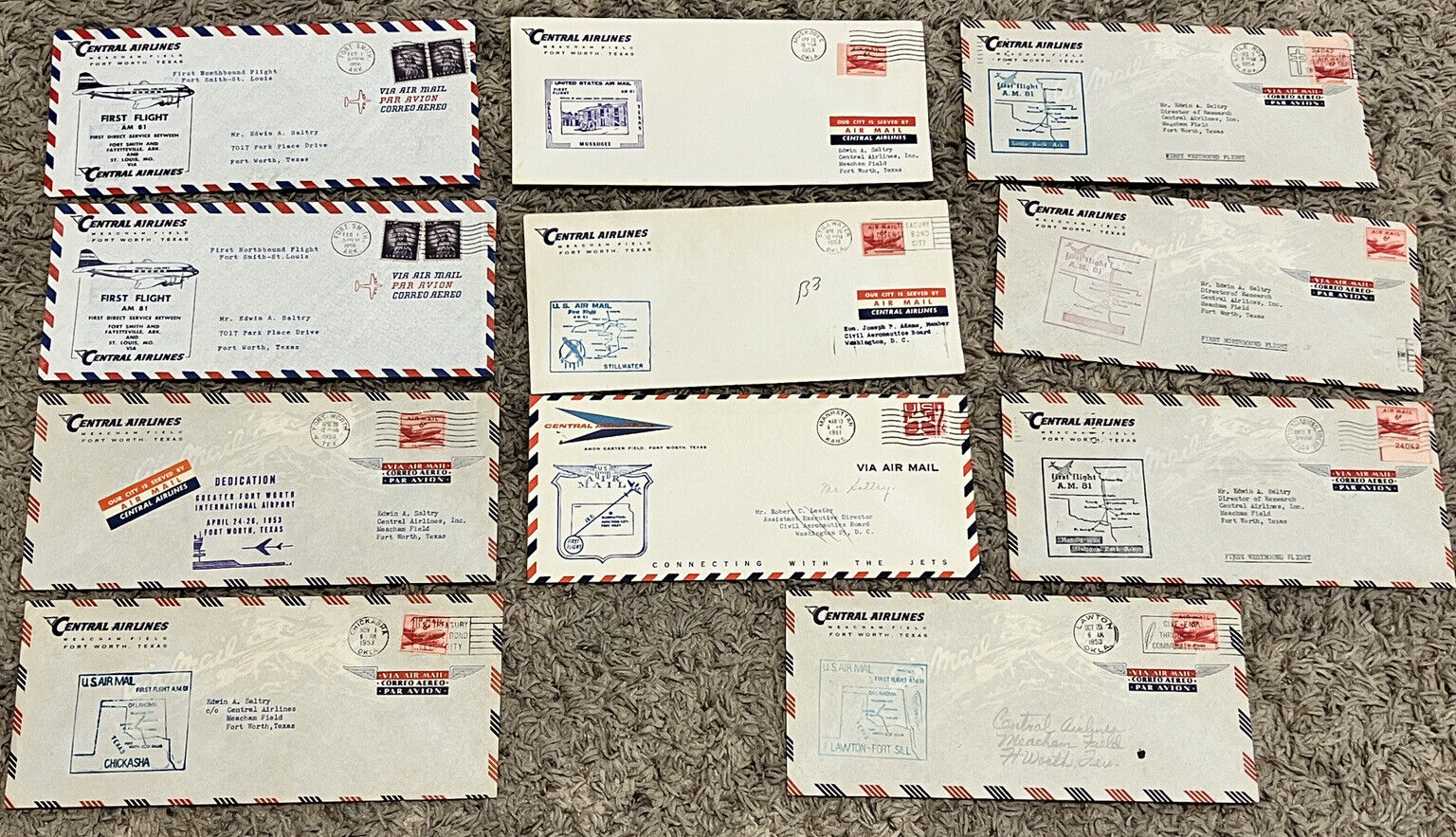 CENTRAL AIRLINES LOT OF 11 DIFFERENT COVERS, NO DUPLICATION #1