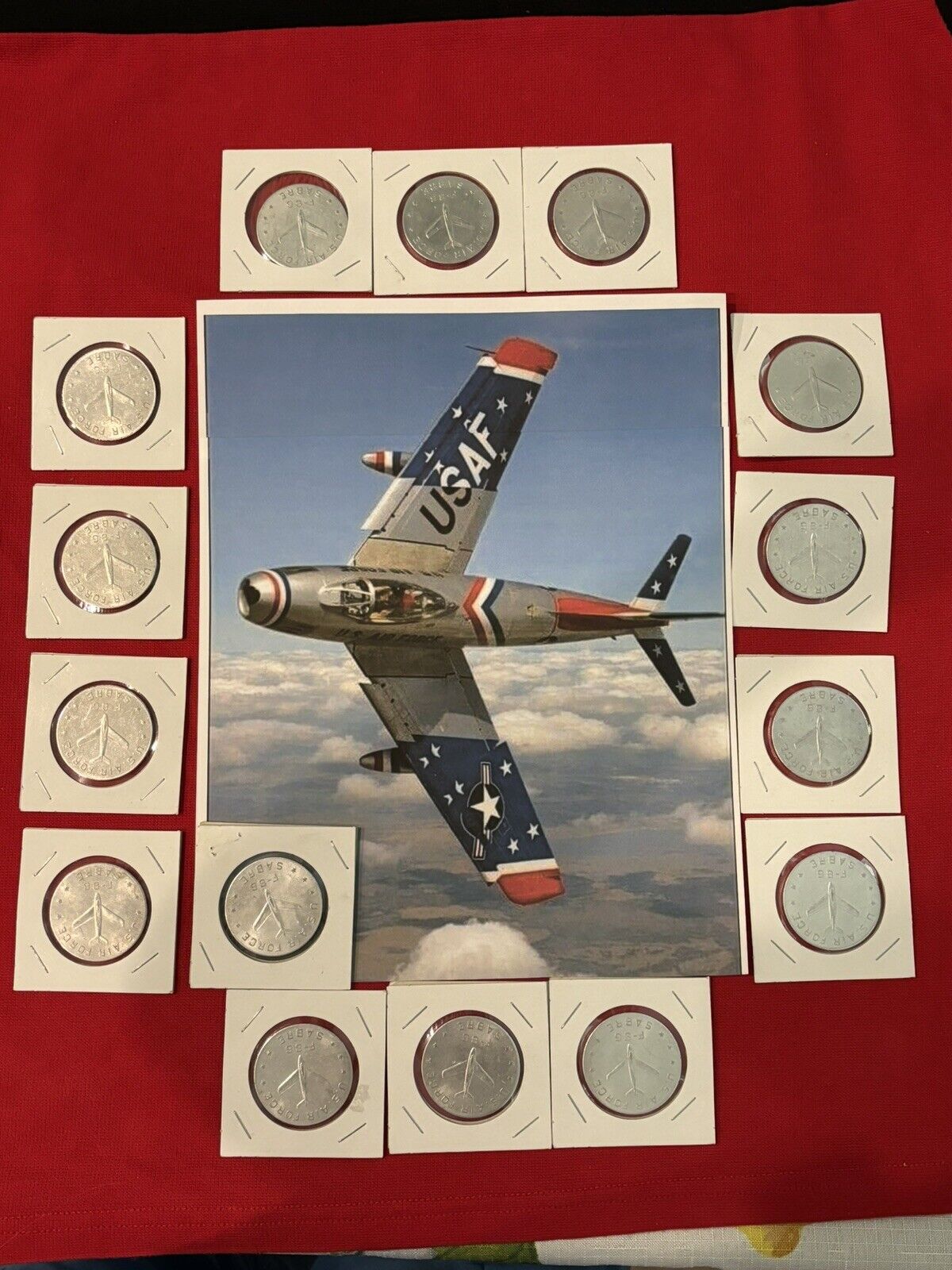 F-86 NORTH AMERICAN SABRE JET (15) TOKENS EXCELLENT CONDITION (1950’S)