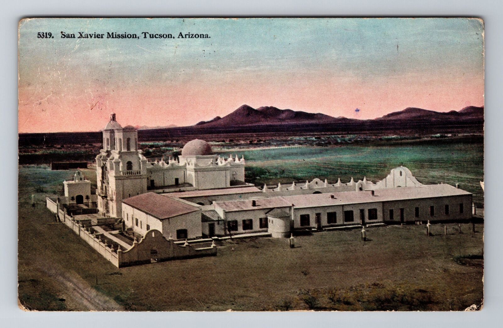 Tucson AZ-Arizona, San Xavier Mission, Aerial, Antique Souvenir Vintage Postcard