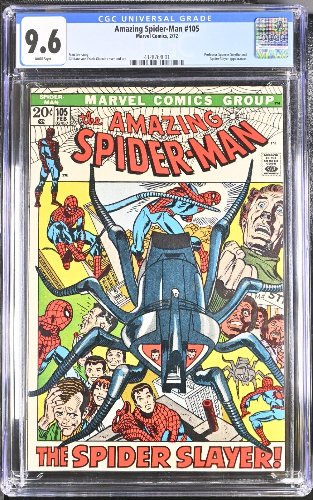 AMAZING SPIDER-MAN #105 CGC 9.6 WP MARVEL COMICS FEBRUARY 1972 SPIDER-SLAYER APP