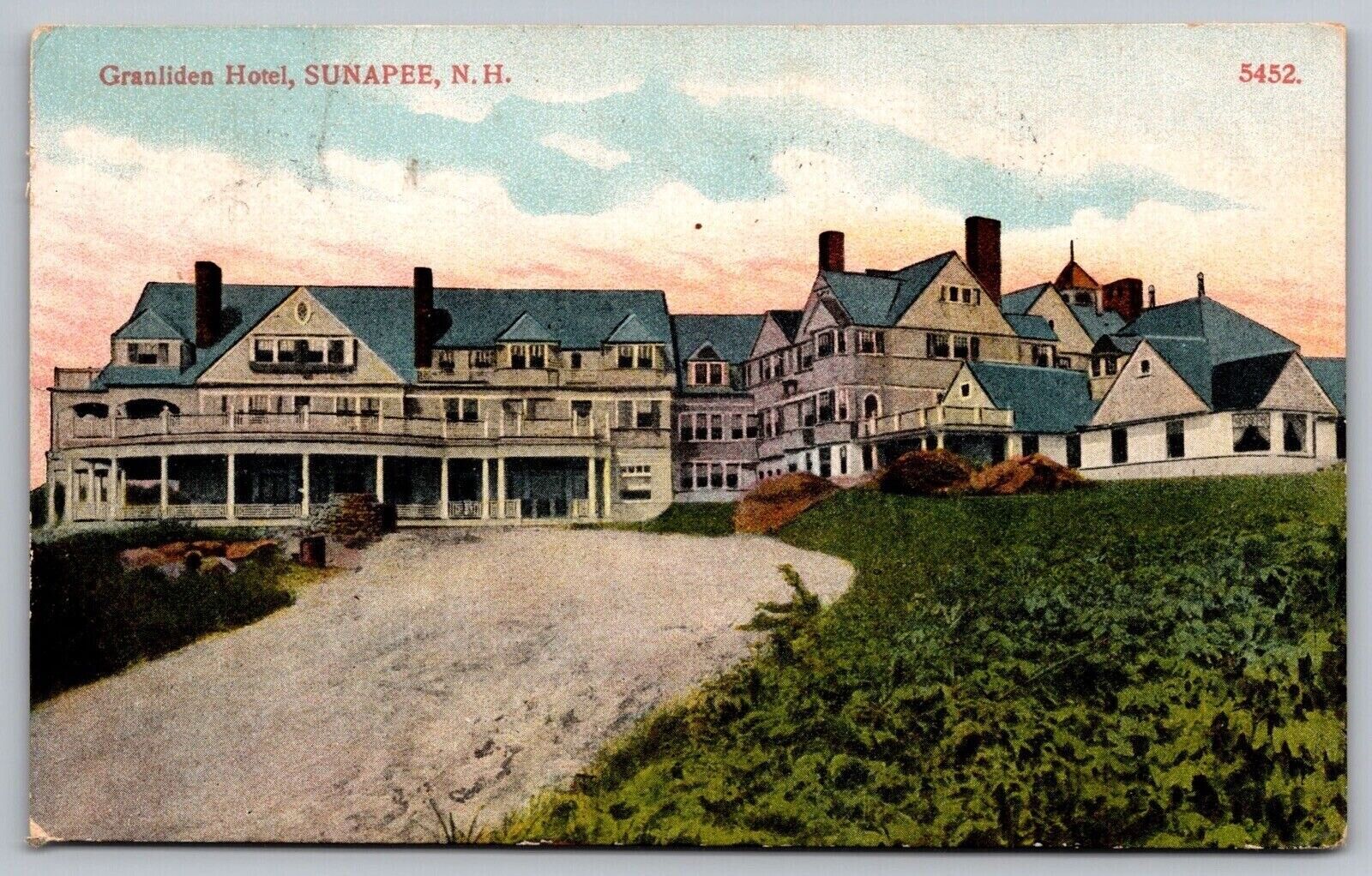 Granliden Hotel Sunapee NH New Hampshire Antique Postcard PM Cancel WOB DB 1c