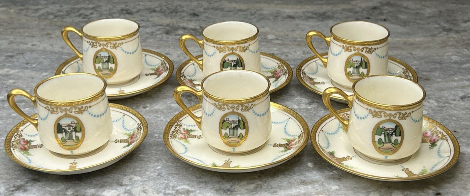 Lenox The Virginian Decoration 6 Demitasse After Dinner Coffee Cup & Saucer Sets