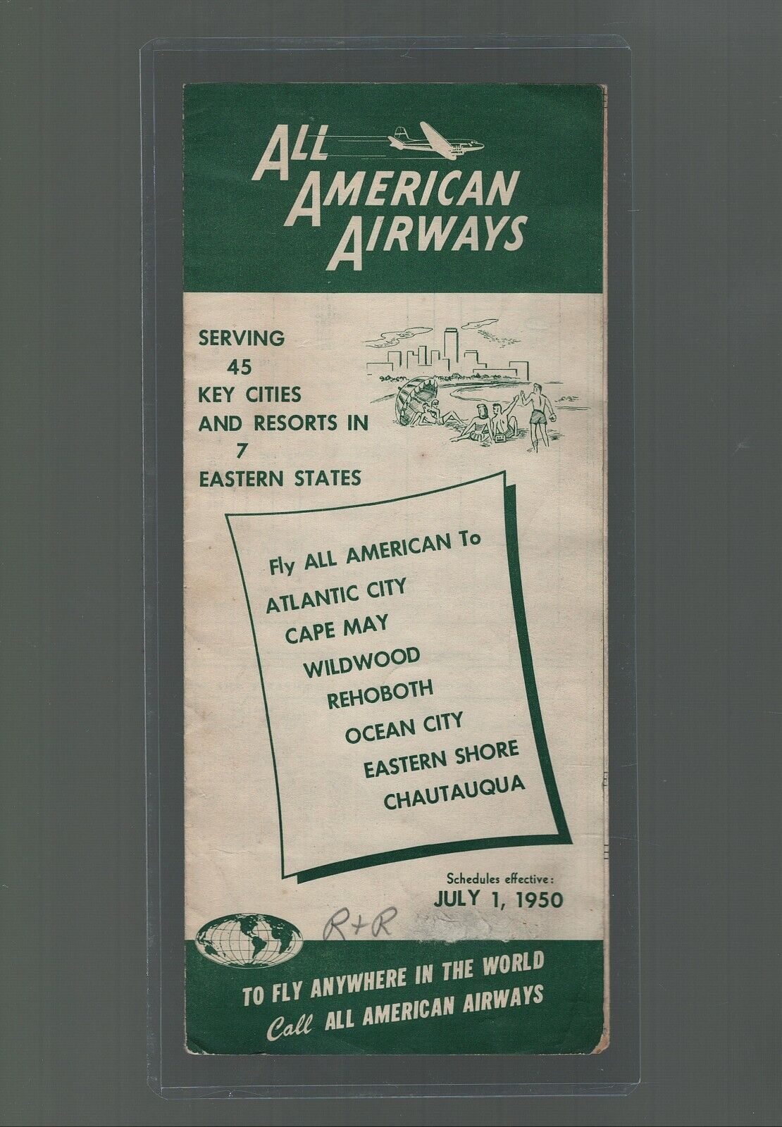 All American Airways Timetable Cape May Wildwood Allegheny County Airport 1950