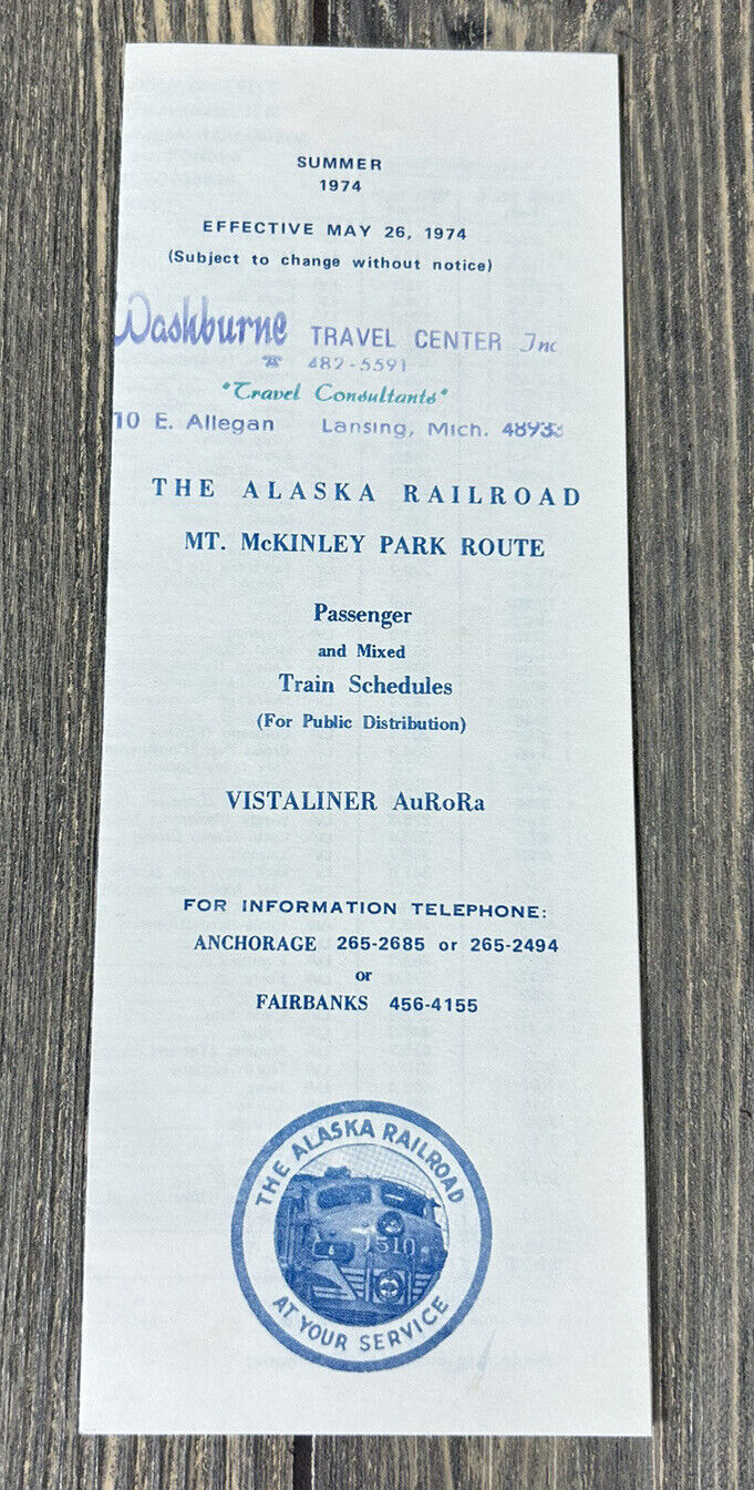 Vintage Summer 1974 The Alaska Railroad Mt McKinley Park Route Schedules
