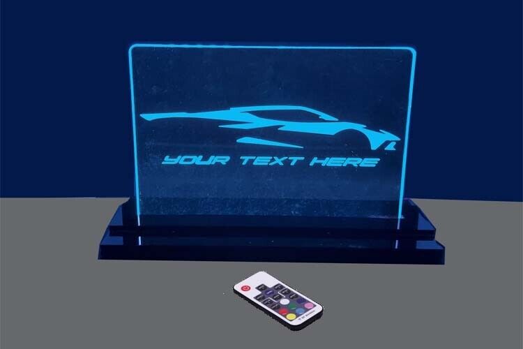 C8 Corvette Stingray Silhouette LED Edge Lit Sign with your custom text.