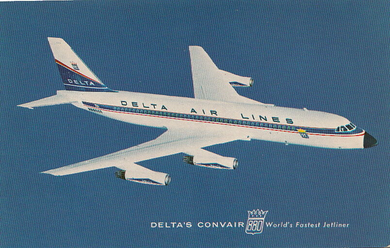  Postcard Delta's Convair 880 World's Fastest Jetliner 
