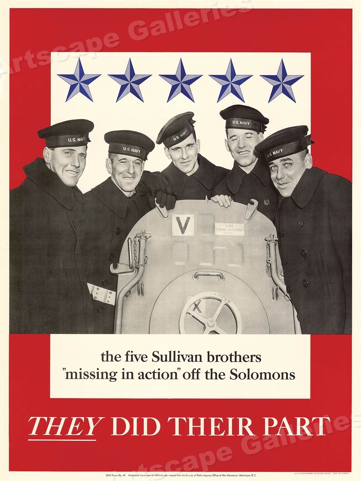 The Sullivan Brothers Missing in Action - Historic WW2 Navy Poster - 24x32