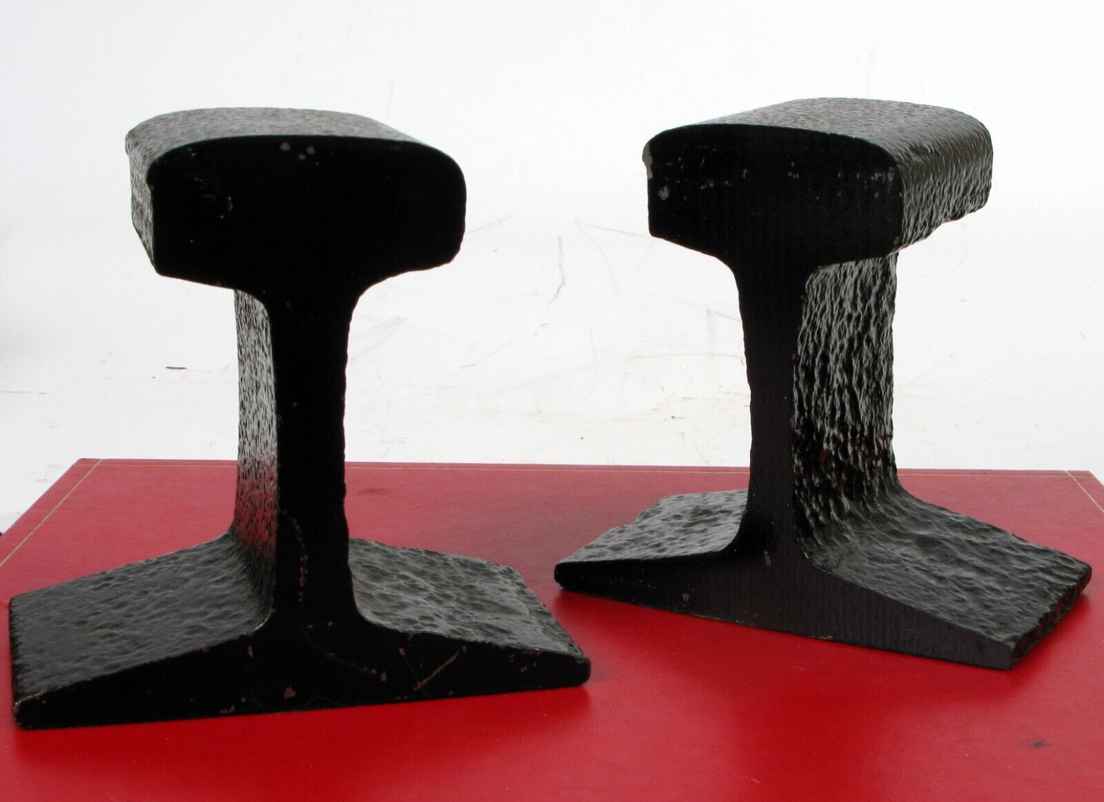 AWESOME ANTIQUE RAILROAD RAILWAY TRAIN TRACKS CUT INTO BOOKENDS 