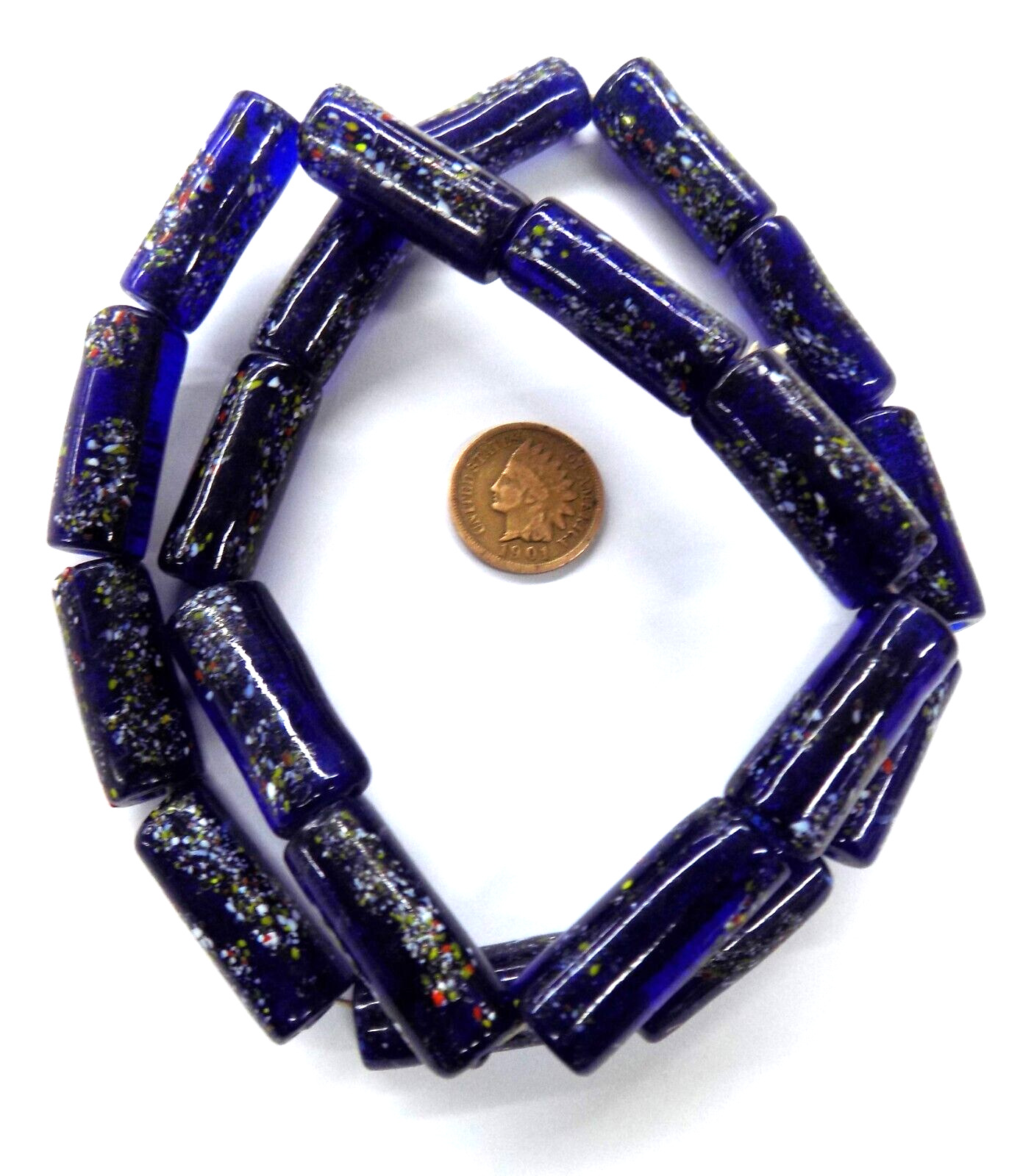 20   Midnight Cobalt Tube Crumb End of Day African Trade Beads Bin B7