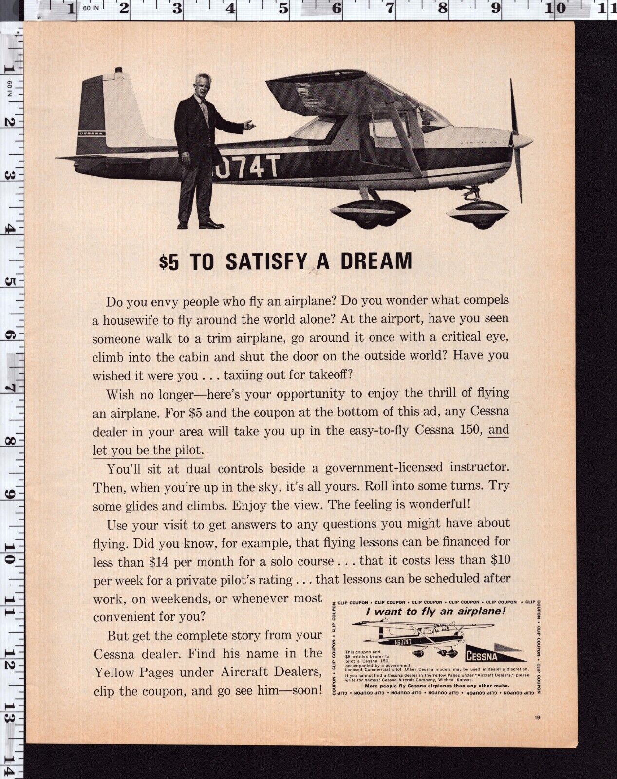 1965 Vintage Print Ad Cessna 150 Airplane USA